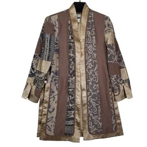 Jeanne Marc Duster Jacket Womens XS Gold Brown Patchwork Art to Wear‎ Metallic